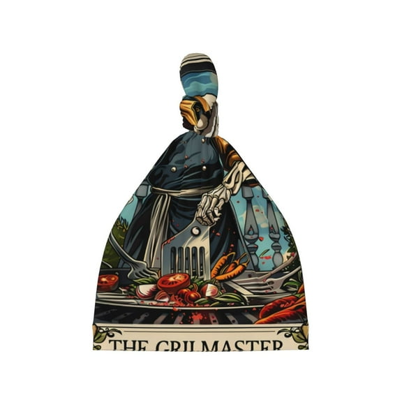 Cauagu Skeleton Chef BBQ Scene Print Baby Knot Beanie Hats Newborn Hats Soft Headwear for 0-6 Months Infant Baby Girls Boys Caps