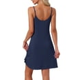 thumbnail image 3 of INSPIRAR CHIC Camisón sin mangas para mujeres, pijama de vestido de noche con escote en V, vestido de noche, chemise, vestido de noche en azul marino, 3 of 6