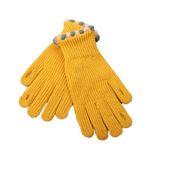 Xfvqtps Full Finger Gloves with Hole Touchscreen Winter Warm Gloves Knit Color Blocked Edge Stretchy Extended Mittens for Women Yellow
