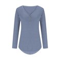 thumbnail image 4 of tarylea Fall Tops for Women V Neck Chest Button Tunic U Shaped Hem Long Sleeve Tops Loose Casual Shirts, 4 of 6