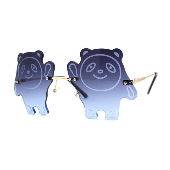 Child Size Kids Panda Bear Rimless Fun Party Shade Sunglasses Gold Navy