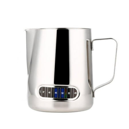Ceramic Coffee Pitcher 600ml Stainless Steel Coffee Milk Frothing Pitcher with Thermometer (Sliver), Frothing Pitcher, Frothing Pitcher with Thermometer ()