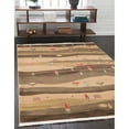 thumbnail image 2 of 7' x 10' Tan Brown and Beige Vintage Striped Rectangular Area Throw Rug, 2 of 8