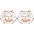 thumbnail image 1 of Juego de 2 piezas de soporte de luz de té de metal, soporte de luz de té de oro rosa, soporte de linterna de vela decorativa de hierro hueco, adorno para el hogar para sala de estar, boda Feliz Sencillez, 1 of 4