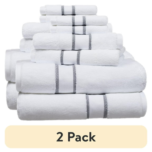 (2 pack) Hotel Style 6-Piece Egyptian Cotton Striped Bath Coordinate Towel Set, Charcoal Sky