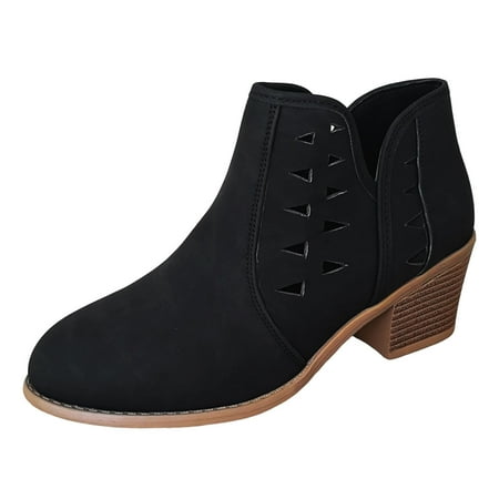 

Fashion Women Autumn Square Heels On Hollow Short Booties Round Toe Shoes