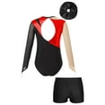 thumbnail image 2 of iiniim Kids Girls Sparkly Rhinestone Mesh Long Sleeve Gymnastics Leotard Skating Jumpsuit with Shorts Hair Band Red&Black 6, 2 of 7