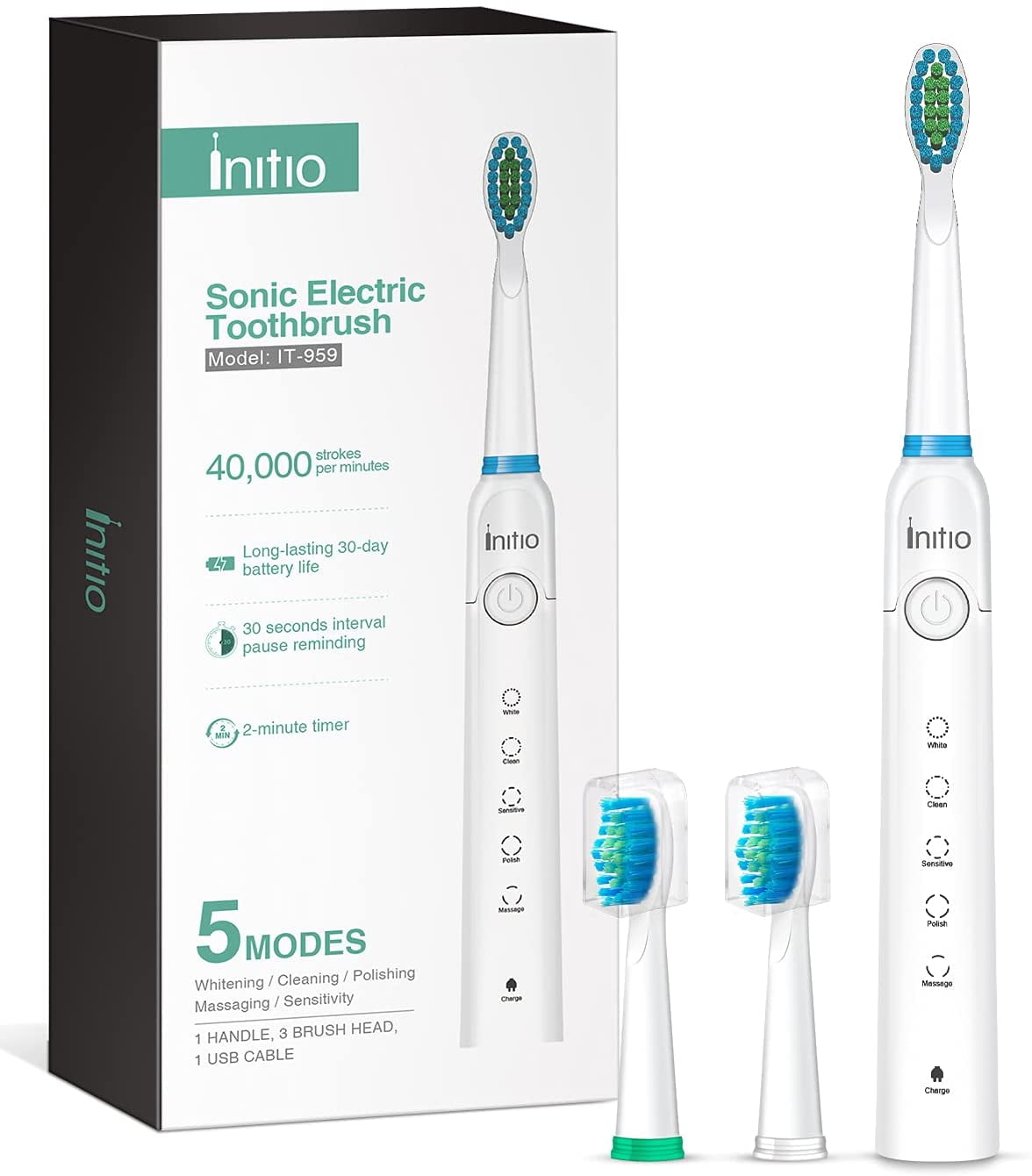 Electric Toothbrush, Initio Sonic Toothbrush for Adults and Kids, Rechargeable  Clearance Auto Toothbrush, with 5 Modes and 40,000 VPM Motor, Pink -  Walmart.com