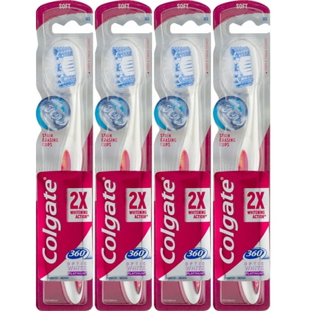 (4 pack) (4 Pack) Colgate 360 Optic White Platinum Whitening Toothbrush, Soft