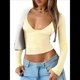 thumbnail image 2 of Tops de Escote en V Profundo para Mujer, Camisetas de Larga A , Camisetas de Punto Ajustadas, Camisetas de Moda de Otoño para Salir, Ropa Amarillo L, 2 of 7