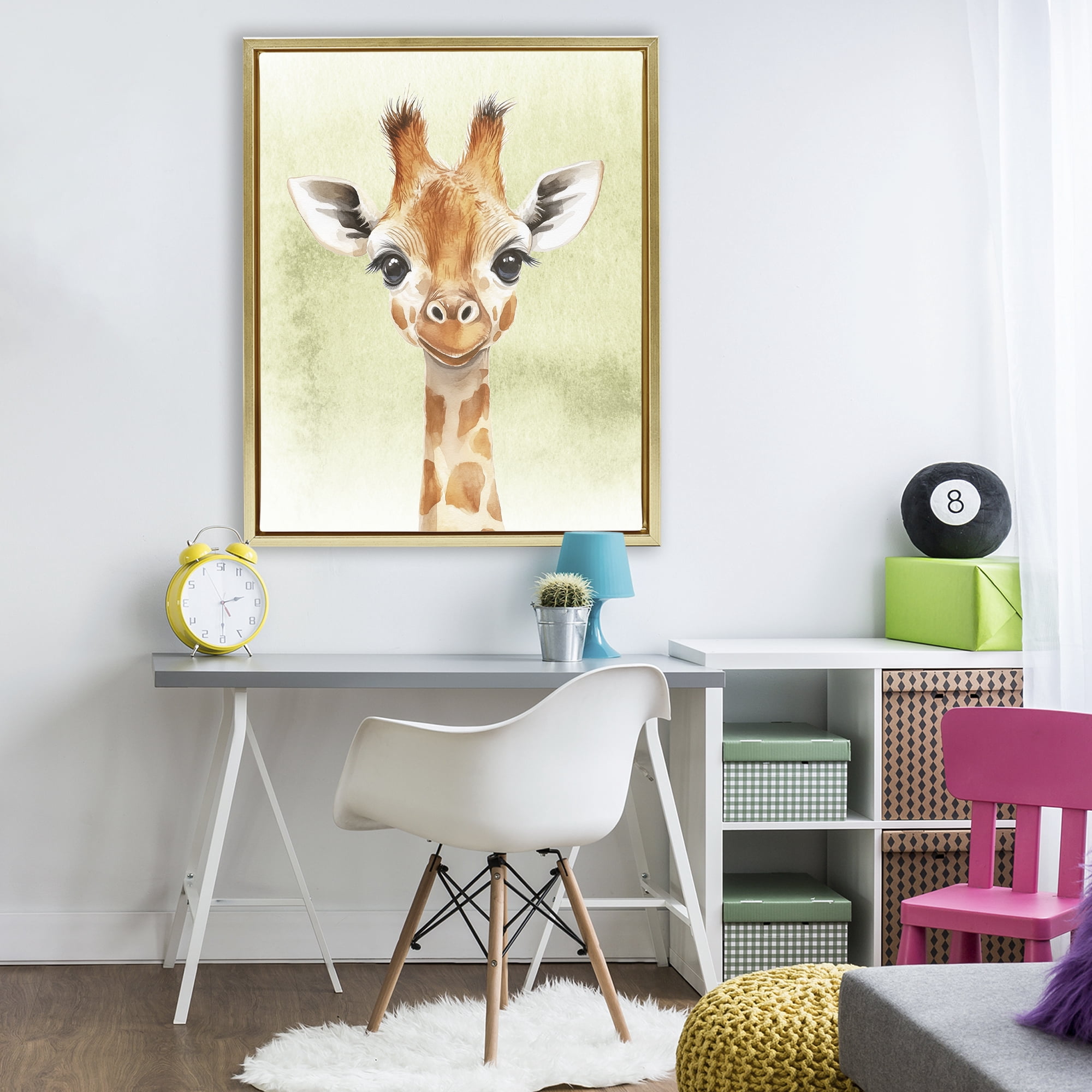 Stupell Industries Jungle Friends Baby Giraffe Gold Framed Floater Canvas Wall Art, design by Christine Simpson Art