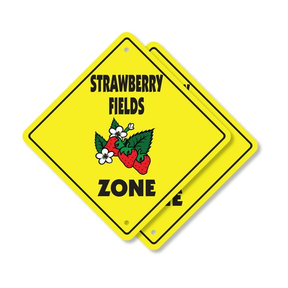 Strawberry Fields (2 Pack) Plastic Crossing Sign - 12 Inch X 12 Inch Xing Sign Gift Rock & Roll Music Song Landmark Decor History Fan Iconic British Fun Art