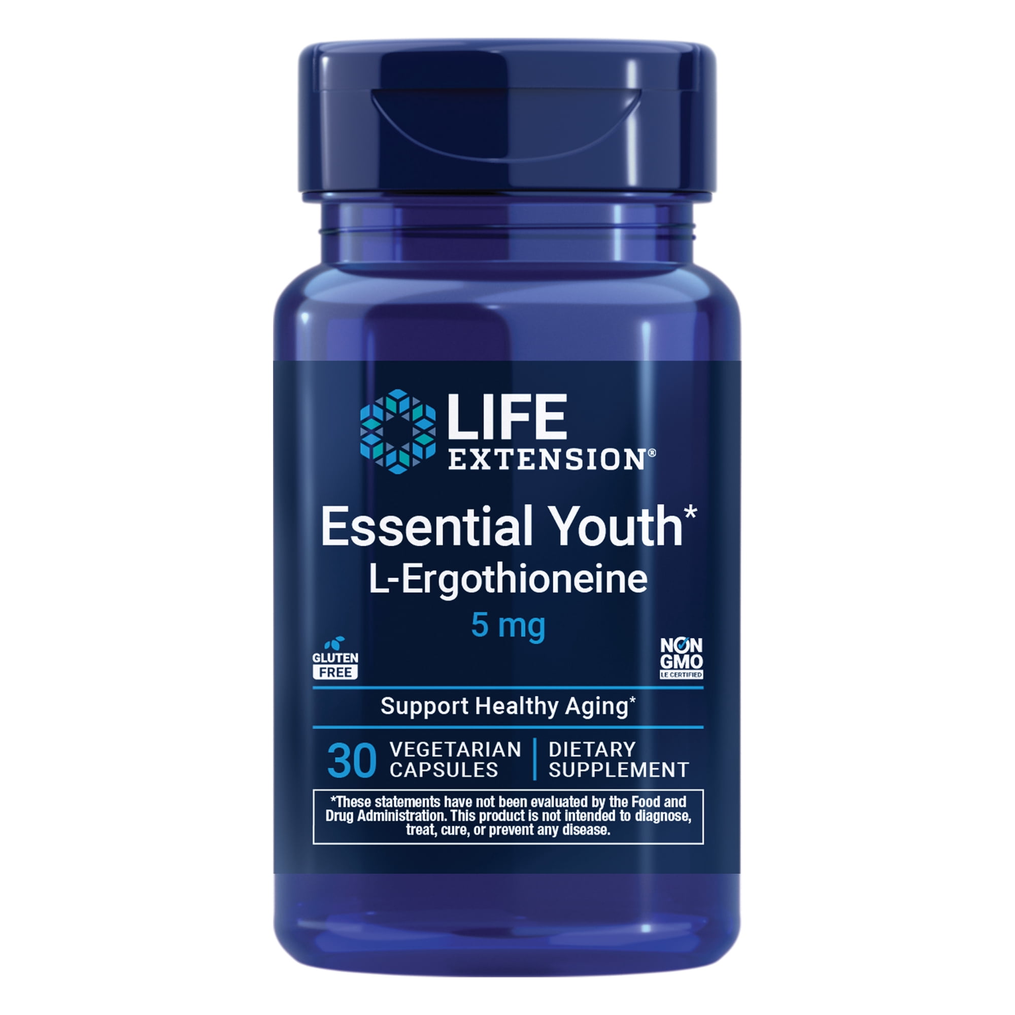 Life Extension Essential Youth L-Ergothioneine, healthy aging supplement, gluten-free, non-GMO, vegetarian, 30 capsules