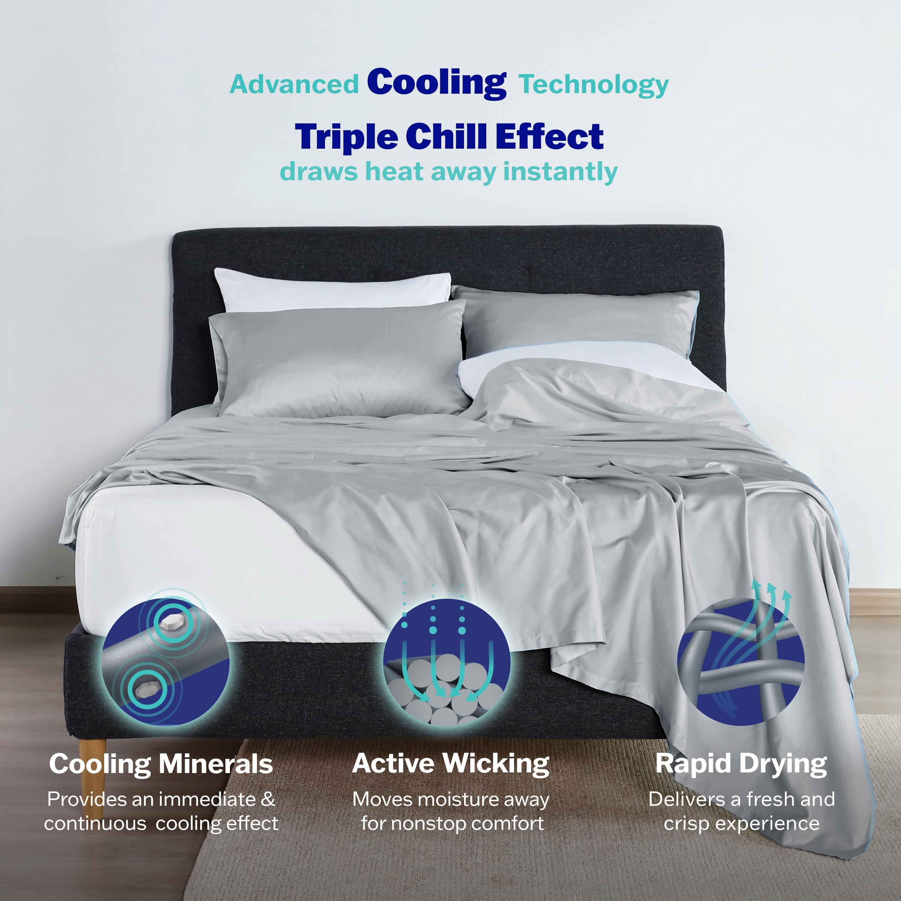 Martex brrr° King Cooling Sheet Set | 300TC Cotton Blend Triple Chill | Gray