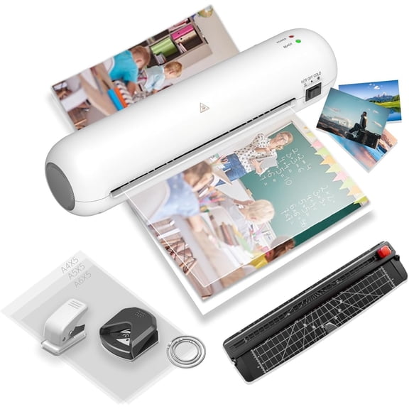 Laminator Machine 9-Inch Portable Thermal Laminater with Hot & Cold Modes, A4 Small Laminating Machine with ABS Jam-Release, 3-Min Warm-Up, 6-in-1 Photo Laminator Kit for and Class, White
