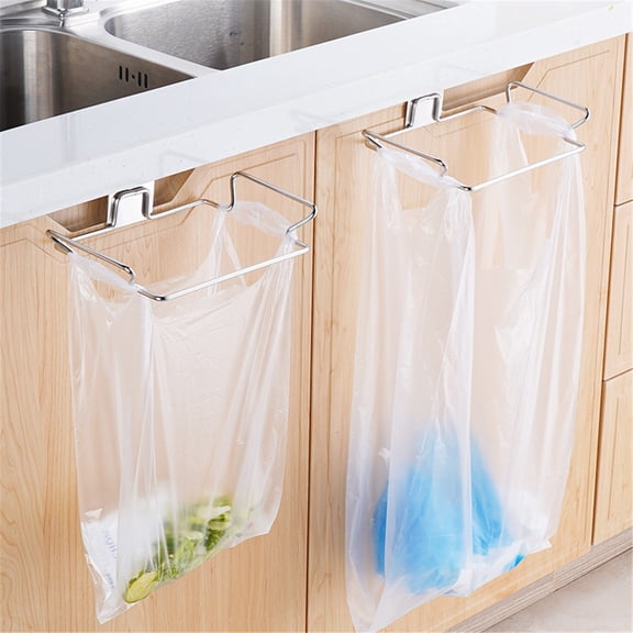 Hanging Stainless Steel Trash Bag Holder, Practical Garbage Bag Storage Rack for Kitchen and Cupboard-Black