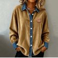 thumbnail image 3 of Otntypg Fashion Corduory Jackets for Women Casual Lapel Denim Patchwork Stitching Long Sleeve Shacket Shirts Lightweight Button Down Outwear Jacket Tops Khaki S, 3 of 6
