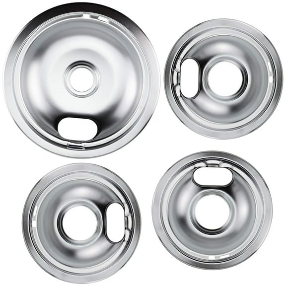 W10196405 W10196406 Chrome Drip Pans Kit for Whirlpool Electric Range Burner, 1Pcs 8" & 3Pcs x 6" Drip Bowl Pans