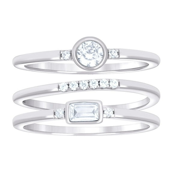 925 Sterling Silver Womens Oval/baguette Round Cubic Zirconia Three Layers Ring 4.2mm Wide Size 6 Ring for Women