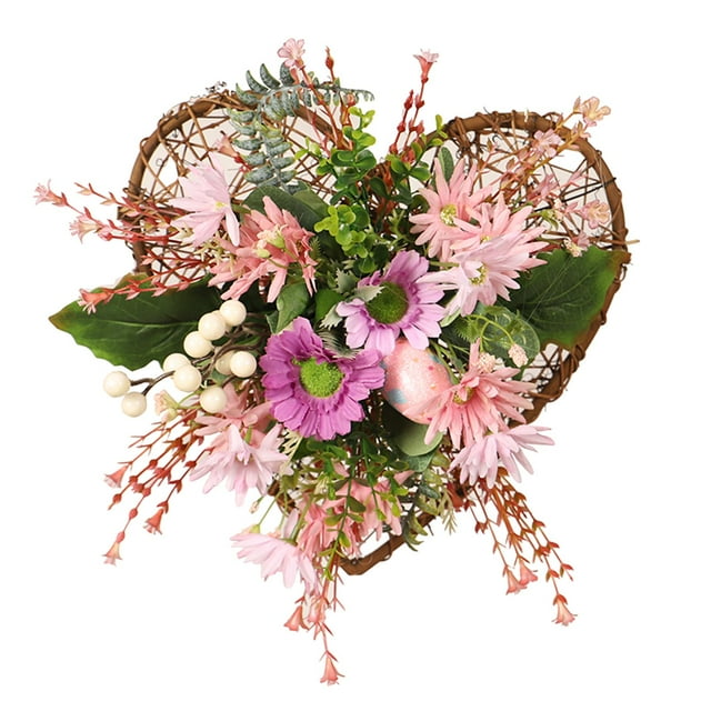 Guirnalda de Pascua con huevos pastel, decorativa, para interiores y exteriores, con flores verdes. Corazón