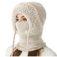 thumbnail image 3 of 3 In 1 Beanie Hat With Scarf And Mask,3 In 1 Winter Hat For Women,Windproof Fleece Thickened Keep Warm Hats,Women Skull Beanie Hat Neck Circle Scarf Ski Snow Winter Knit Fleece Cap Cold Weather, 3 of 5
