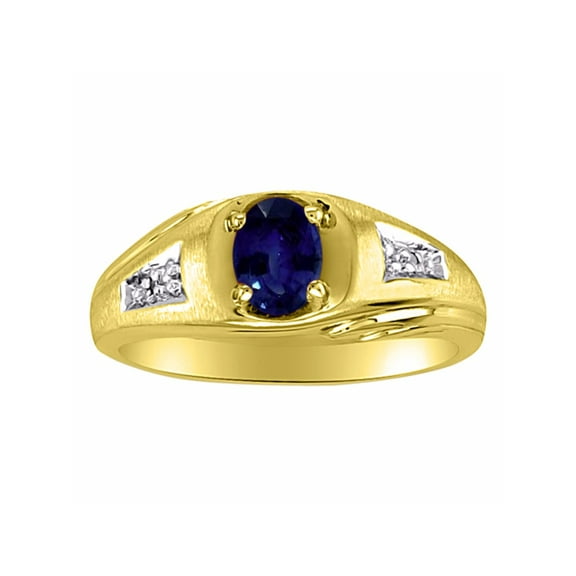 Mens Classic Oval Sapphire & Diamond Ring Set in Yellow Gold Plated Silver .925 September Birthstone SL-MR2971SY-11-F2