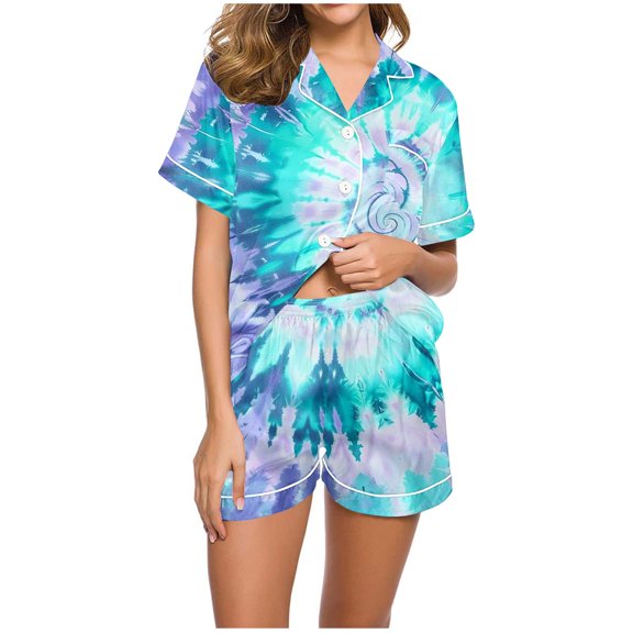 HUJlwoi Womens Pajama Sets Printed 2 Piece Pjs Sets Valentine's Day Lounge Clothes Sets Button down Pocket Shirts and Shorts Sleepwear
