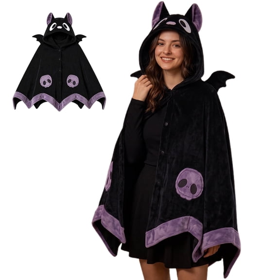 Bat Snuggie Wearable Blanket Hoodie, Cozy Bat Onesie Pajamas, Cute Halloween Wearable Blanket Hoodie, Halloween Pajamas Women