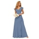 thumbnail image 1 of Vestido de dama de honor TIRAS Talla grande con volantes en gasa azul acero, 1 of 7