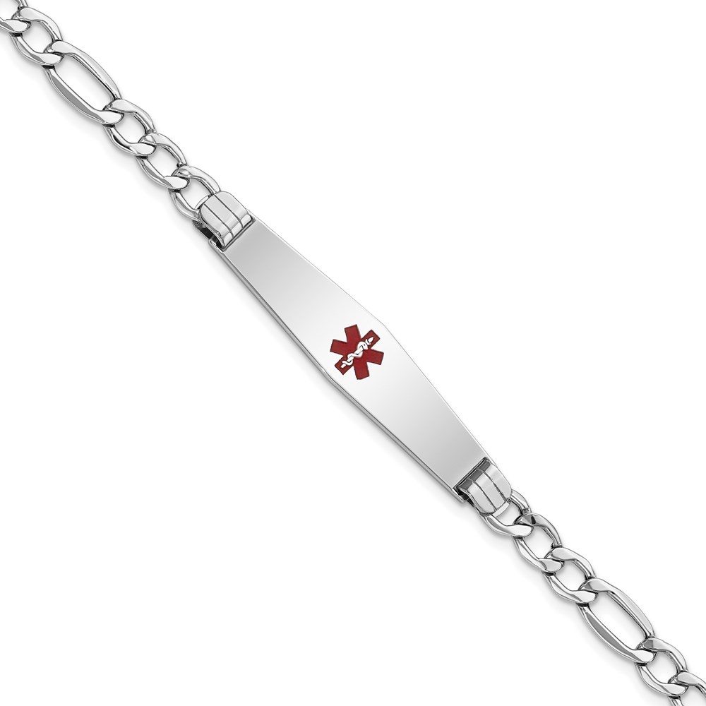 Auriga Fine Jewelry 14K White Gold Semi-Solid Soft Figaro Id Bracelet 8 inch for Women(L- 8inch, W- 9mm)