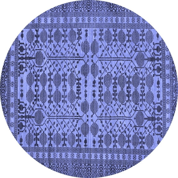 Ahgly Company Machine Washable Indoor Round Southwestern Blue Country Area Rugs, 8' Round