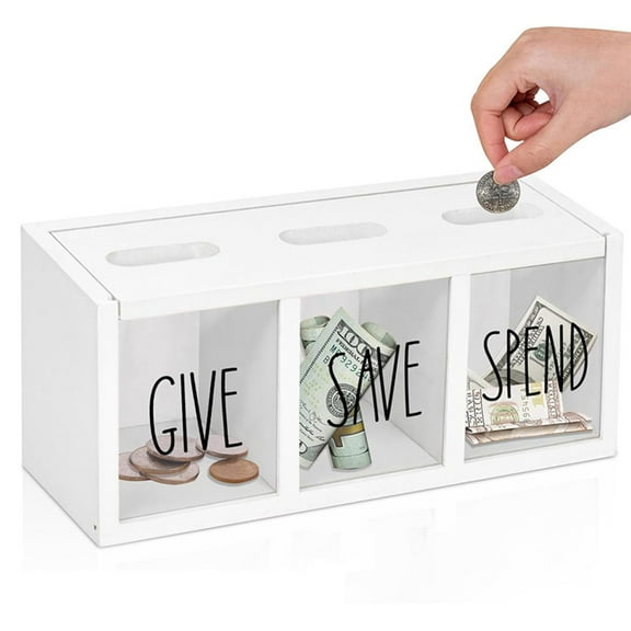 sunsanly Wooden Piggy Bank 3-Compartment Money Saving Box Visualized Bills Coins Savings Box for Kids Adults Bedroom Office