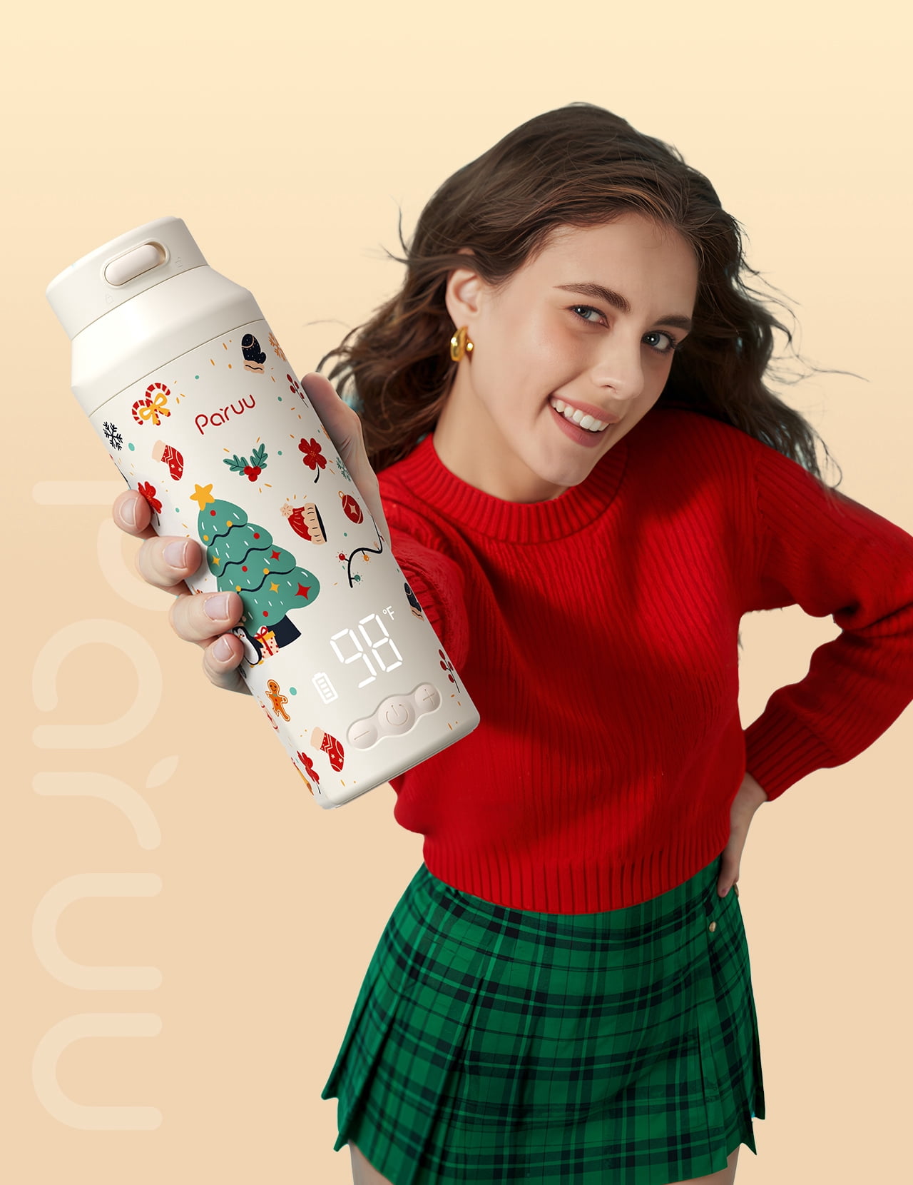 Paruu Portable Bottle Warmer for Travel, Easy-Clean Wide Mouth, Portable Milk Warmer with Fast Heating, 7-Temp Control,12oz