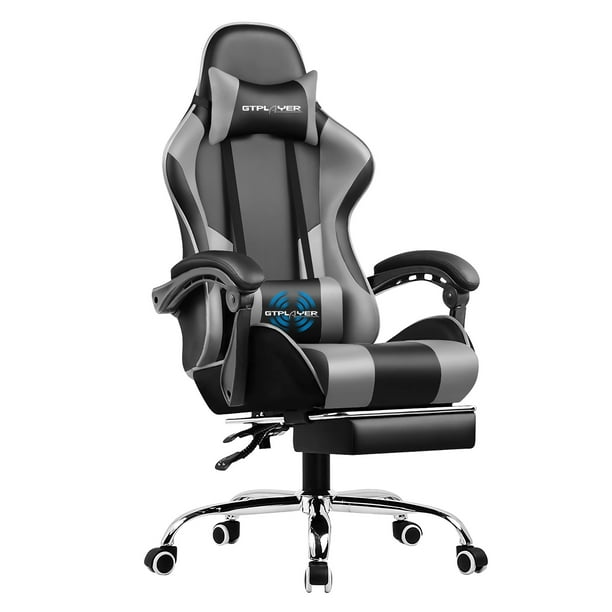 GTRACING Gaming Chair with Footrest and Ergonomic Lumbar Massage Pillow PU  Leather Office Chair, Gray 