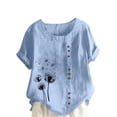 thumbnail image 4 of Womens Shirts Summer Cotton Linen Shirts Casual Boho Floral Short Sleeve Blouse Oversized Loose Tunic Tops Womens Tops, 4 of 5