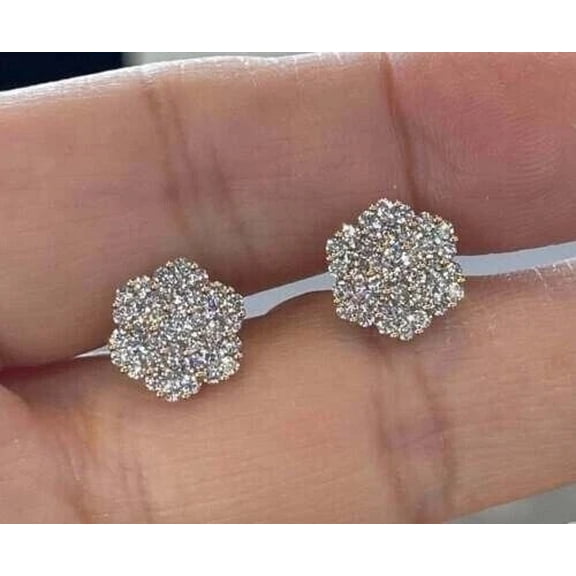 1Ct Round Lab Created Diamond Cluster Women Stud Earrings 14K Yellow Gold Plated