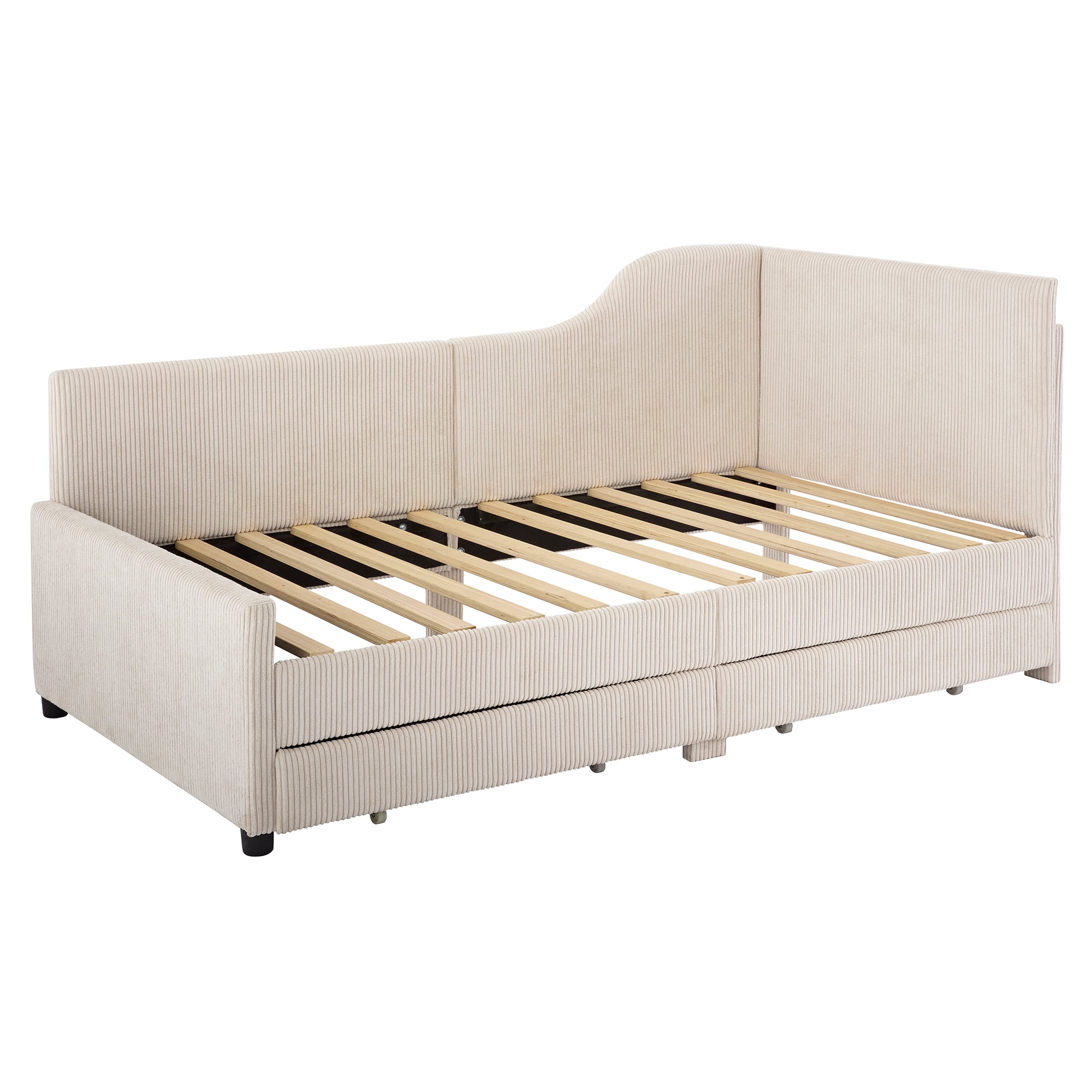 Euroco Upholstered Twin Size Daybed, Sofa Bed with 2 Drawers for Living Room, Beige