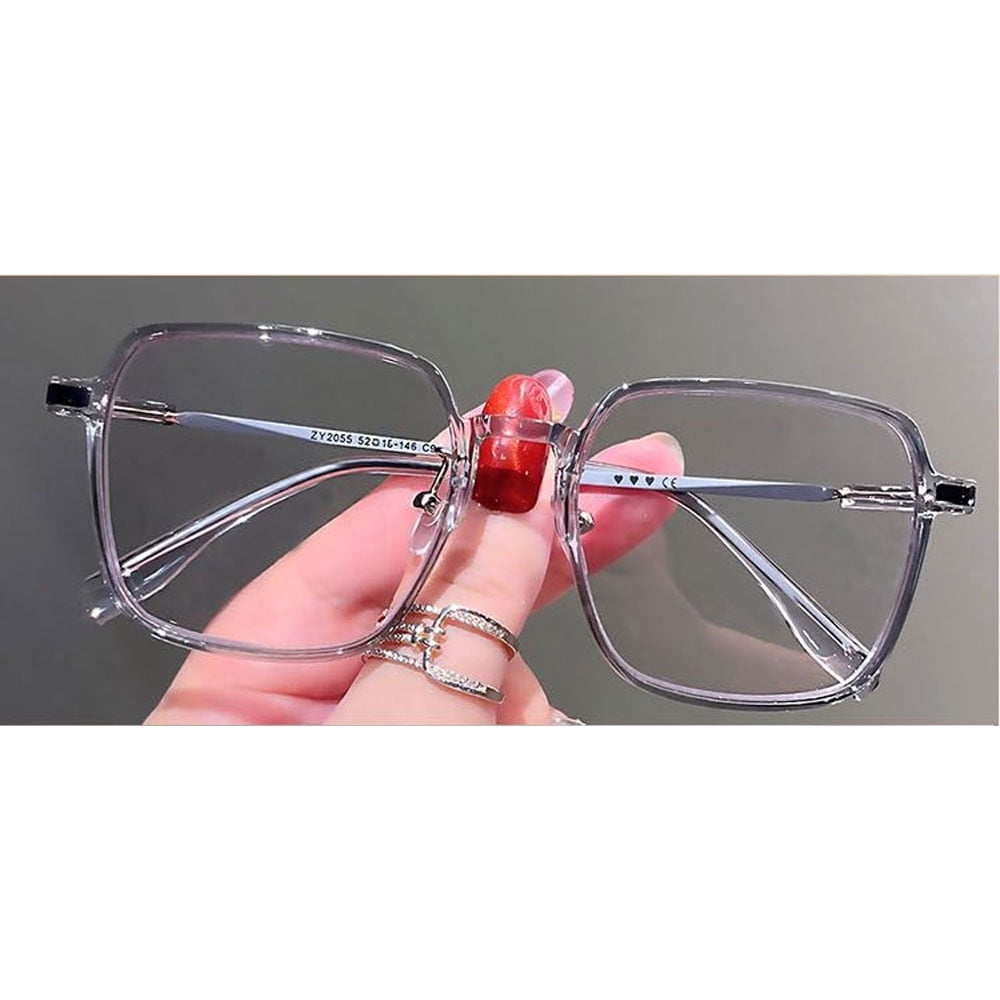 Photochromic Gray Blue Light Blocking Presbyopic Glasses, Oversized Bling Party Reading Glasses 3.75 for Women, Gray Square Readers +3.75