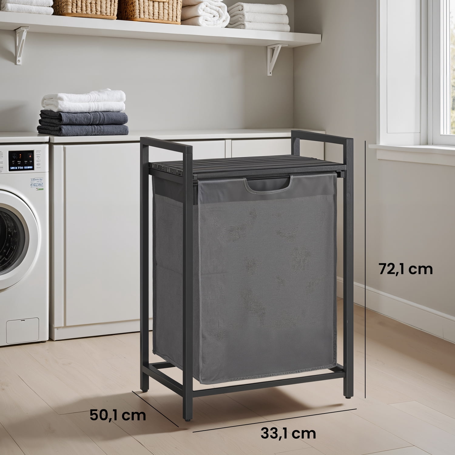 LEDREM 3-in-1 Laundry Hamper with Shelf & Removable Bags, 17.2 Gal Capacity, Steel Frame, Space-Saving Design, for Home Use, Gray and Black