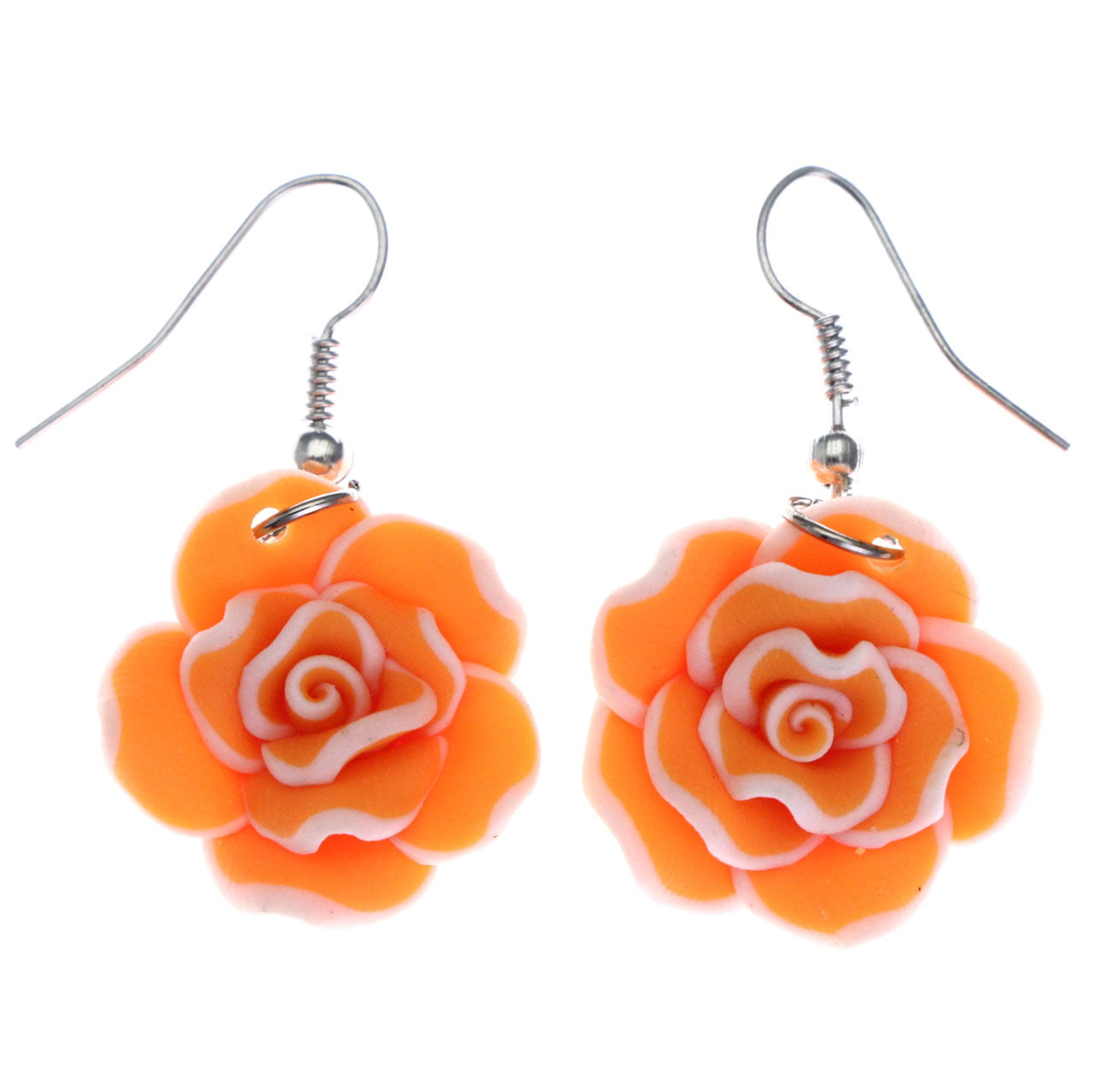 White and orange flower earrings