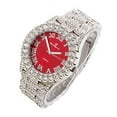 thumbnail image 3 of Mens Silver Big Rocks Bezel Bloody-Red Dial with Roman Numerals Fully Iced Out Watch w/Cuban Chain Bracelet & Ring Size 11- Bloody Red/Silver- ST10327CRS (11), 3 of 6