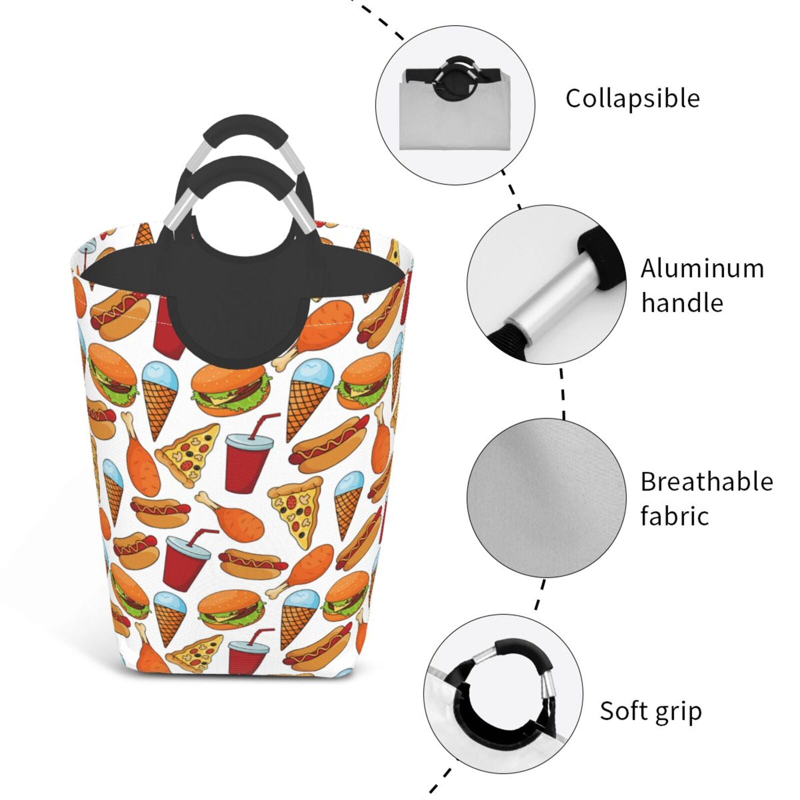 Picia Hot Dog Burger Laundry Basket With Handles Laundry Hamper Toys Storage Organizer Foldable Bucket Washing Bin Dirty Clothes Bag For Home Bathroom Bedroom Dorm