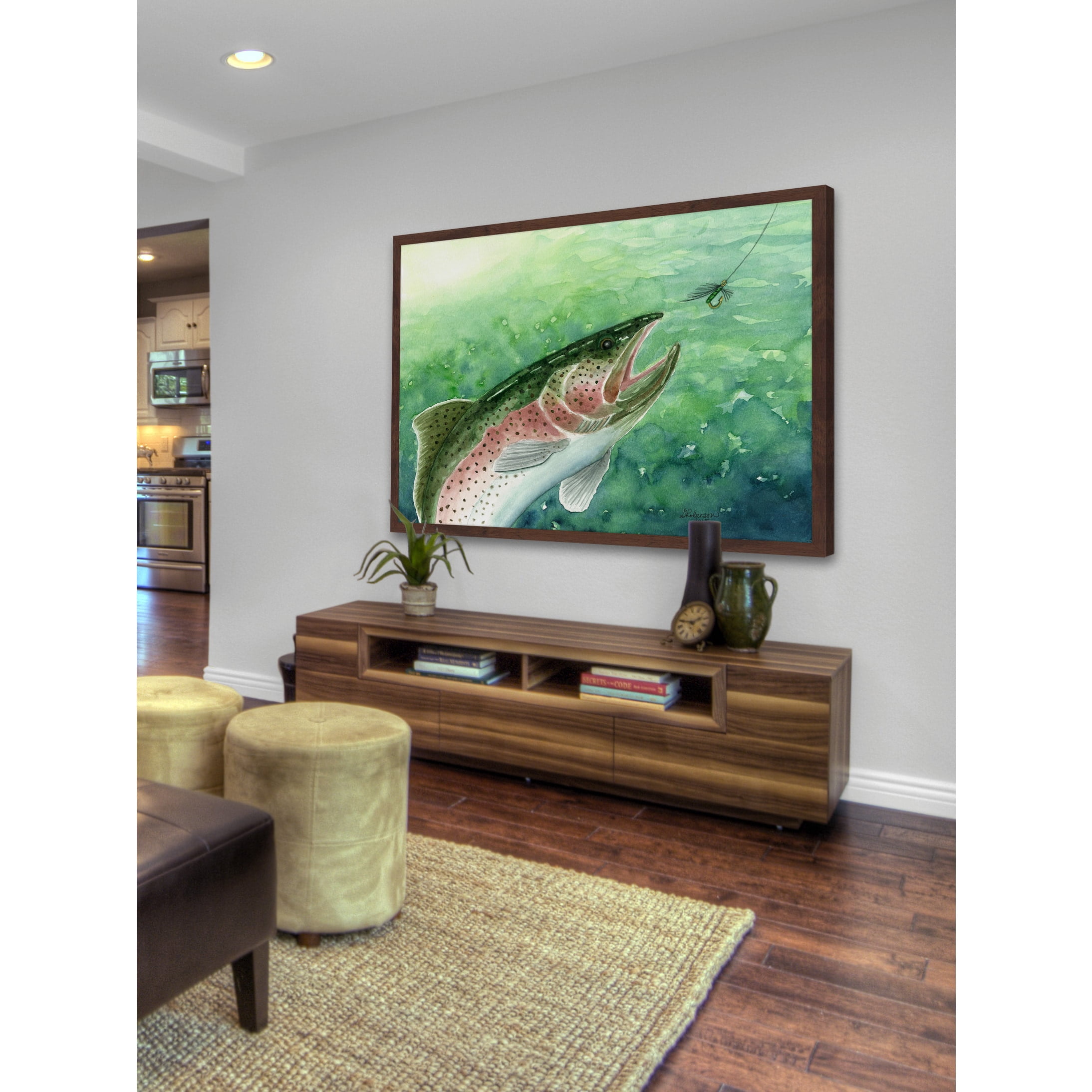 "Catching Trout" Framed Painting Print