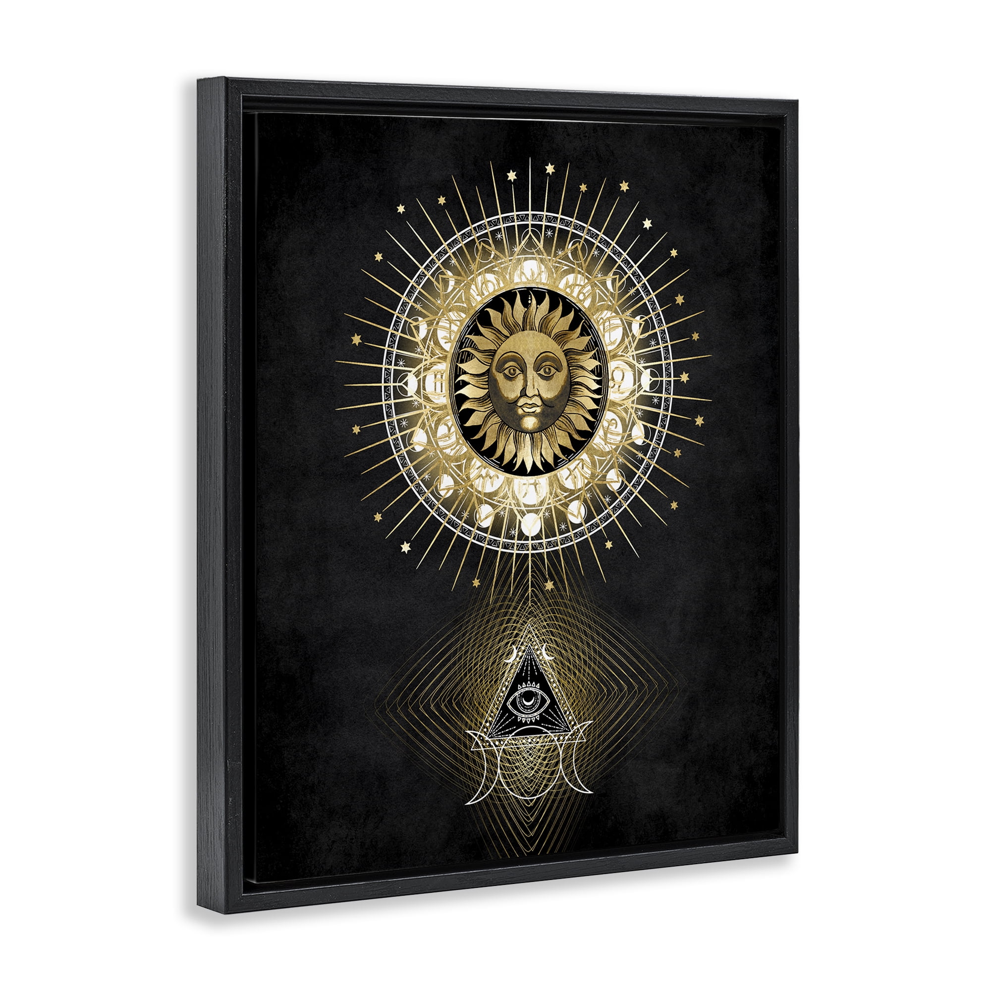 Stupell Industries Astral Symbols & Sun Astrology & Stars Painting Black Floater Framed Canvas Art Print Wall Art, 17 x 21