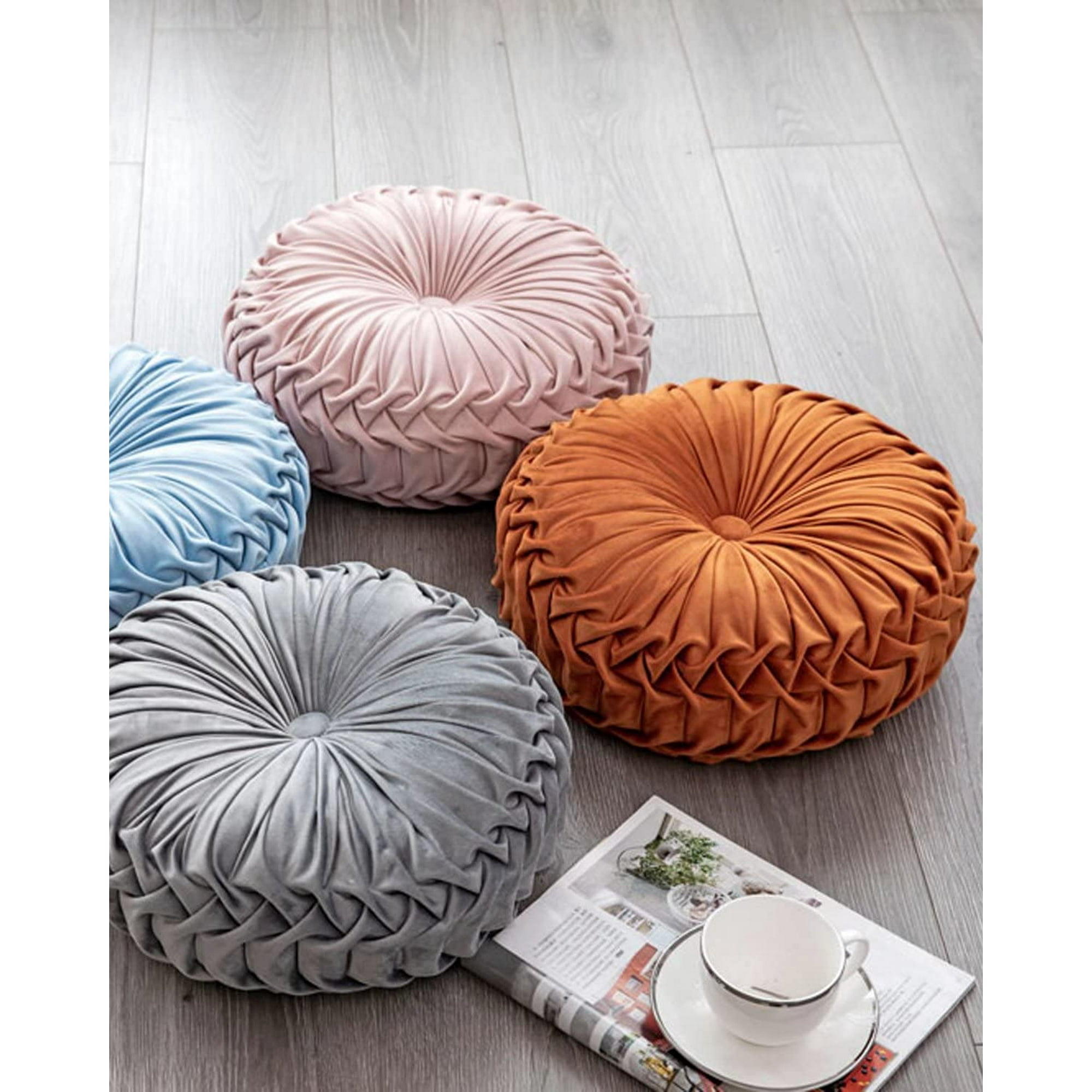 Htooq Round Velvet Pillow For Couch Small Handmade Decorative Throw Pillow For Bed Bedroom 13.7 Red