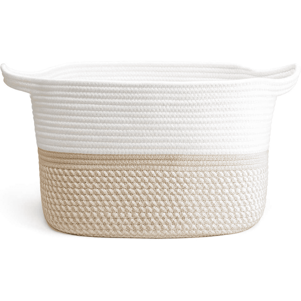CHICVITA Square Cotton Rope Woven Basket with Handles for Books 