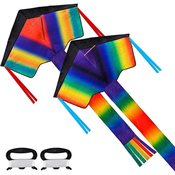 JOYIN 2 Packs Delta Kite Easy to Fly Huge Kites for Kids and Adults with 262.5 ft Kite String, Large Delta Beach Kite for Outdoor Games and Activities