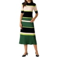 thumbnail image 4 of INSPIRE CHIC Womens Knit Striped Dresses 2024 Short Sleeve Midi Ribbed Sweater Dress 2XL Green, 4 of 6