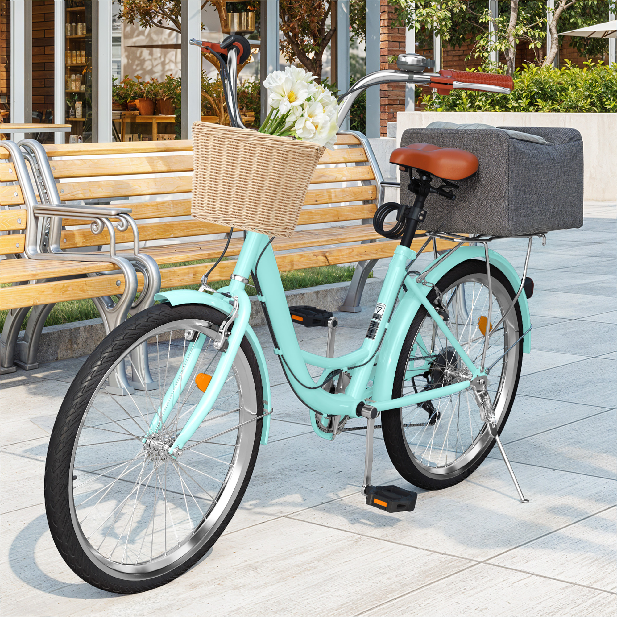 Uforic 26" Beach Cruiser Bike for Women, 7-Speed Adjustable Seat Bike Bicycle for Adult City Commuter, Blue