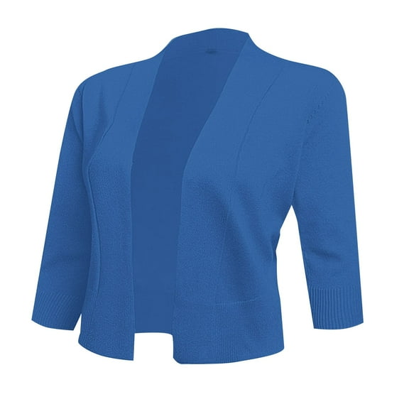 YDFCWXW Women's 3/4 Sleeve Cropped Cardigans Sweaters Jackets Open Front Short Shrugs for Dresses Sky Blue, S